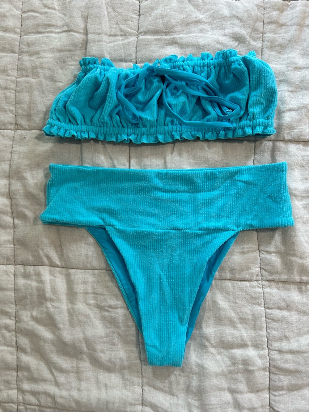 Turquoise Textured Bandeau Bikini Set - Free People - Toast Swim